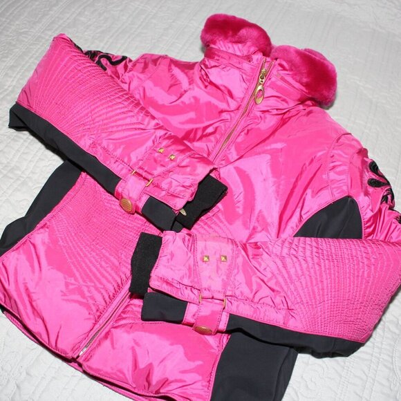 Obermeyer Womens Vintage Ski Snowboard Jacket Coat Pink Black Size 2 Embroidery - Picture 8 of 15